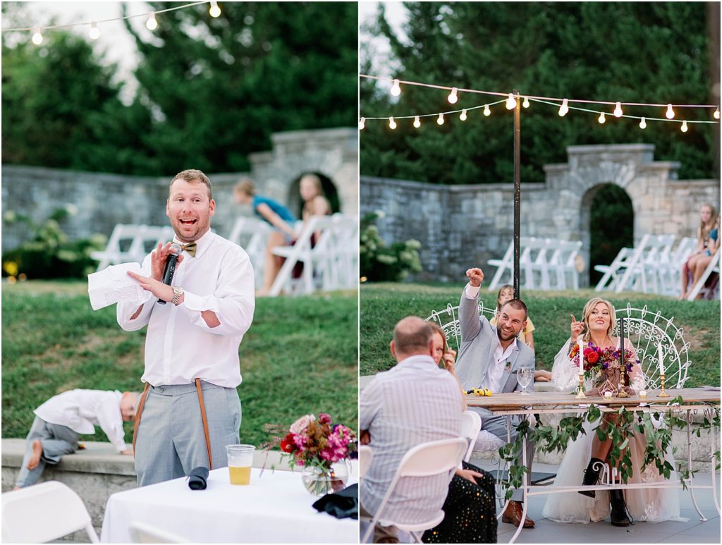 Fall Boho Wedding toasts and clapping