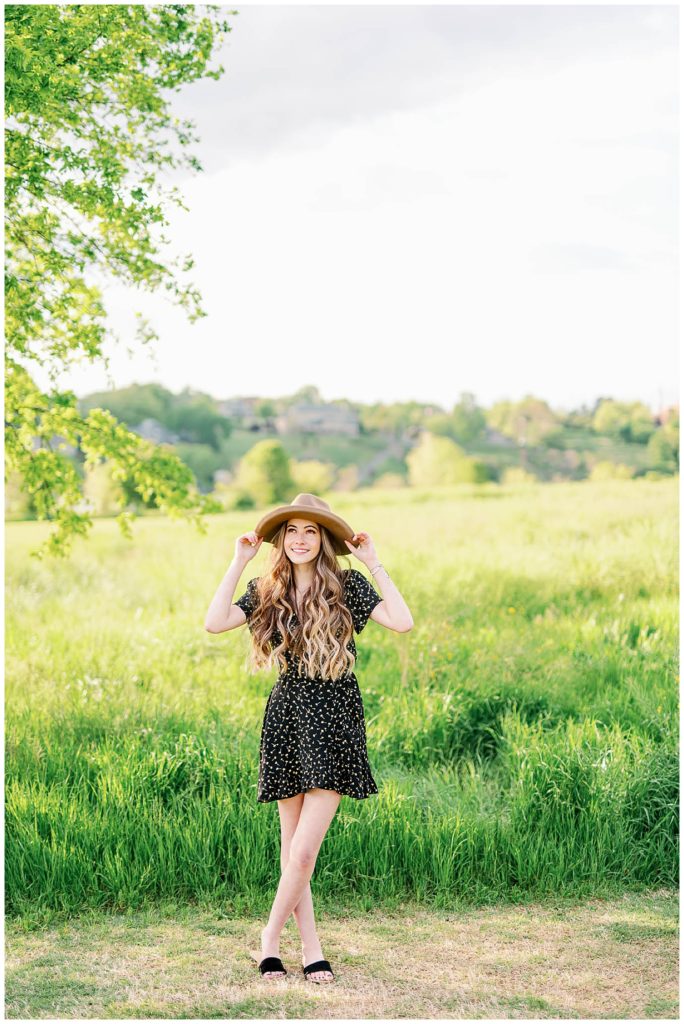 Spring High School Senior at Cherokee Trail Portrait with hat and dress