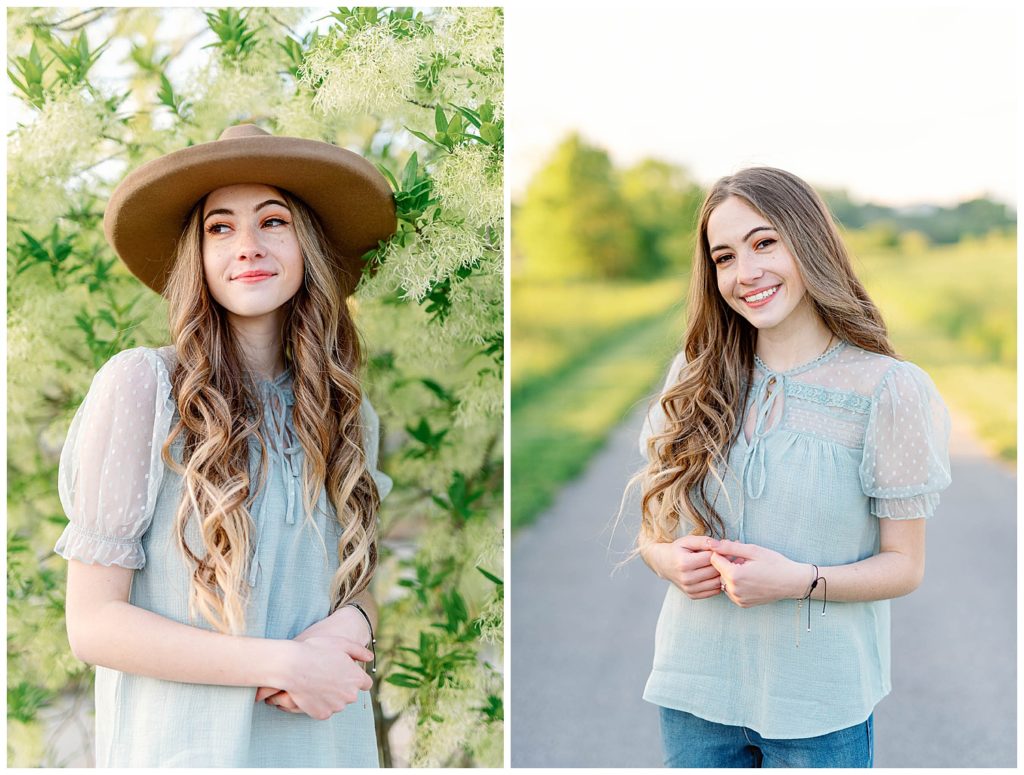 Spring High School Senior at Cherokee Trail Portrait in flowers and on the road
