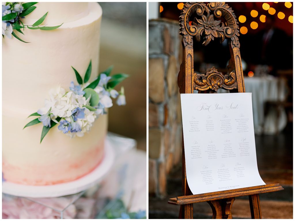 Romantic Summer Garden Wedding, details of the cake and menu