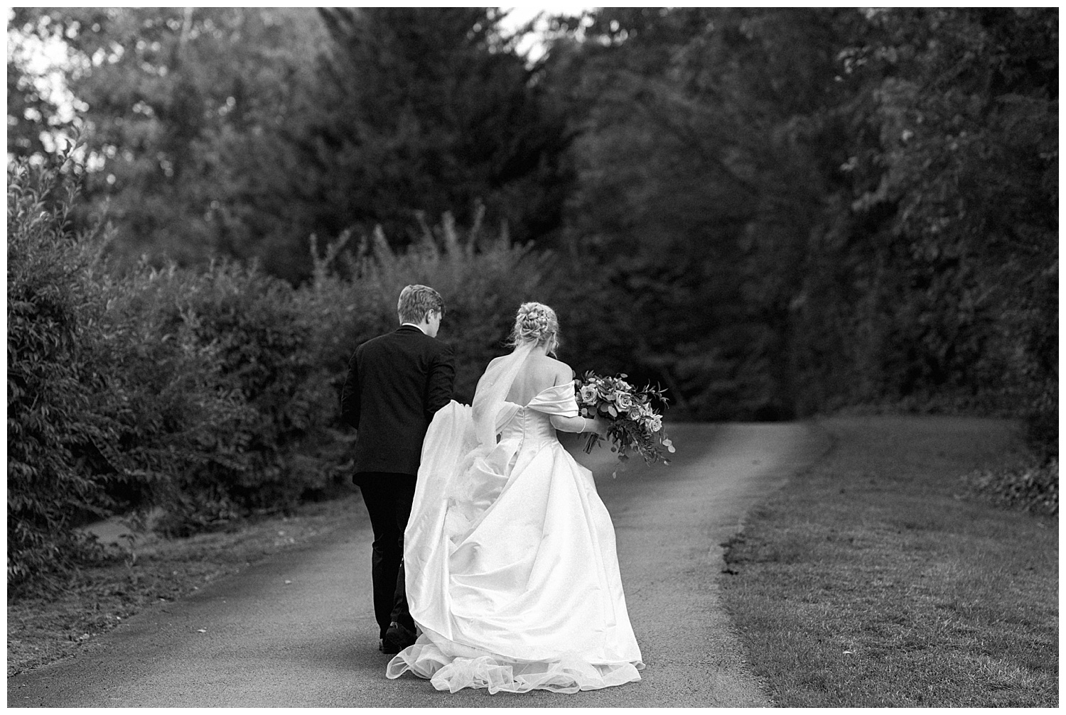 Hannah and Harrison's wedding day in black and white