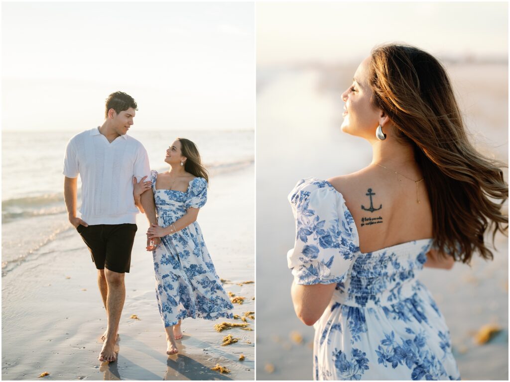 Engagement Portraits Strolling on the Beach in Tampa Florida 