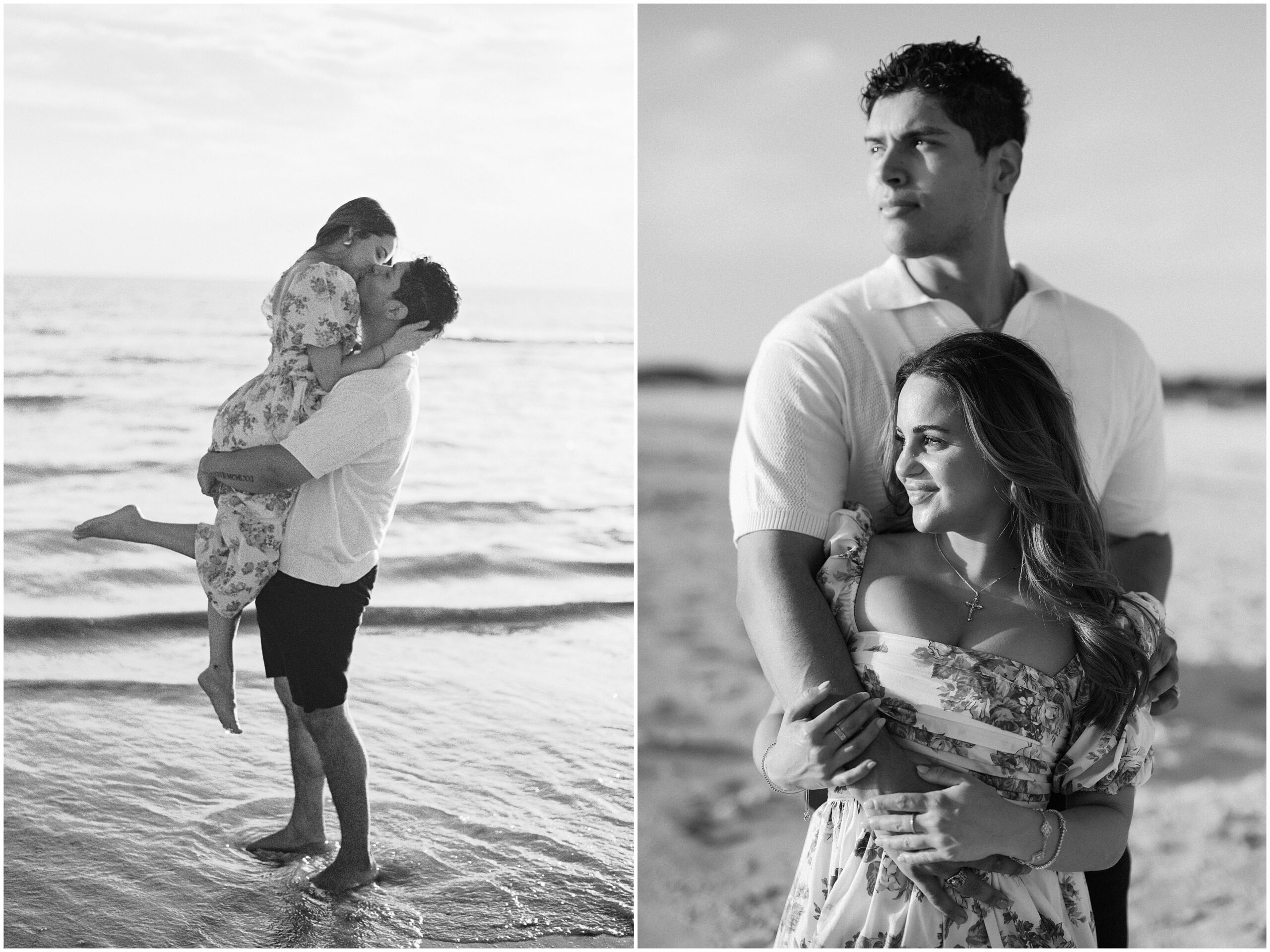 Engagement Portraits on the Beach in Black and White