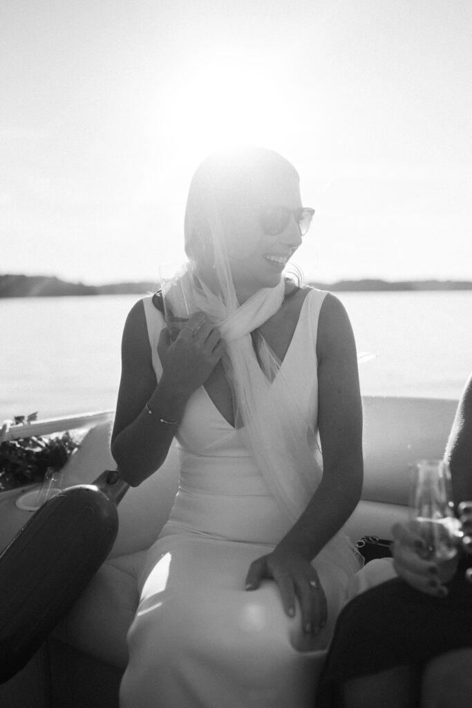 black and white moment of the bride on her wedding day