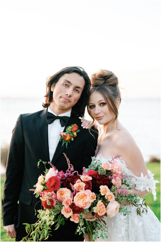 Bride and groom by the ocean in Sarasota Florida