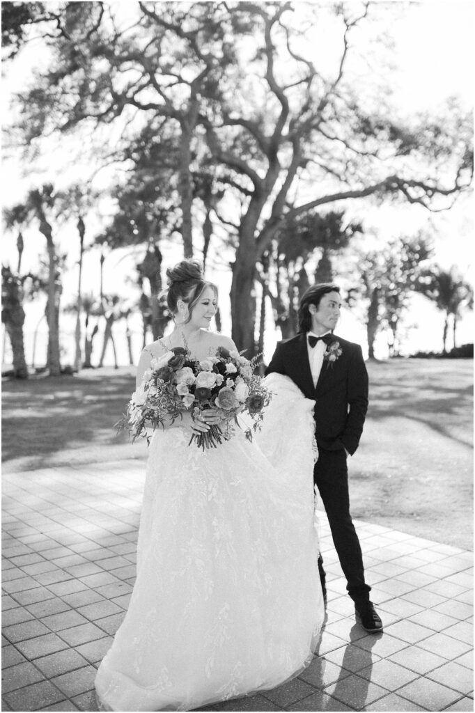 Candid Portrait of the Bride and Groom at the Wedding Editorial at the Powel Crosley Estate in Sarasota Florida