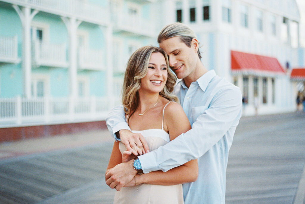 Film - Tight hug - engaged couple -n in love - Orlando Florida 