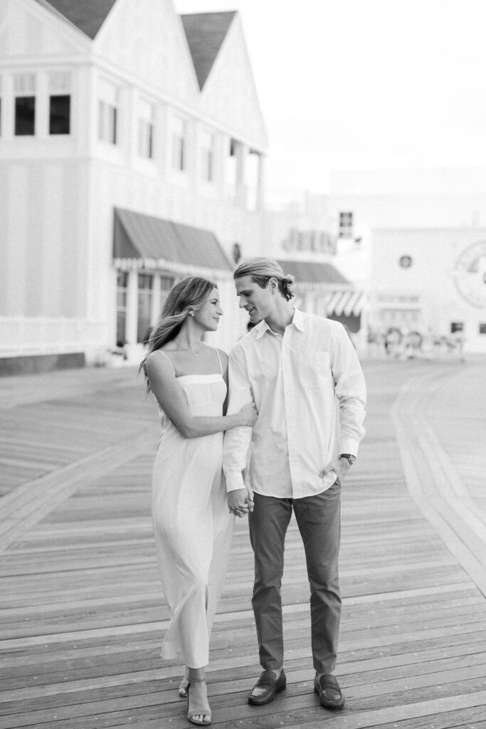 Black and white - Engaged Couple - Walking together 