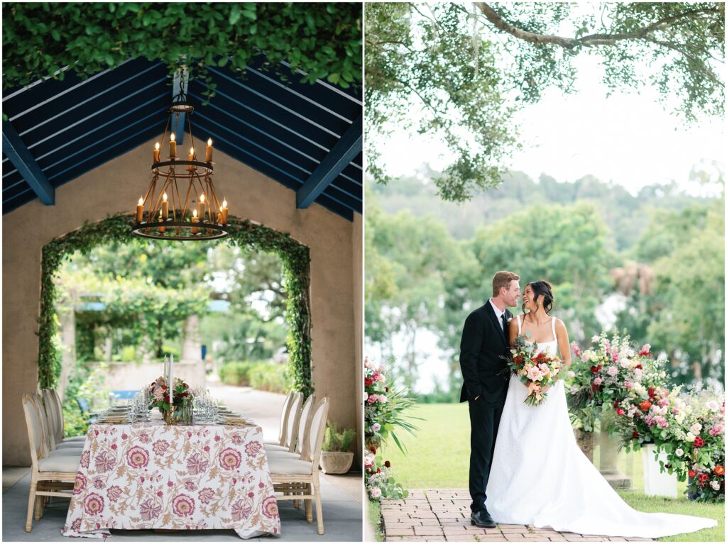 Floral Details and Bride and Groom at Sydonie Mansion in Orlando Florida